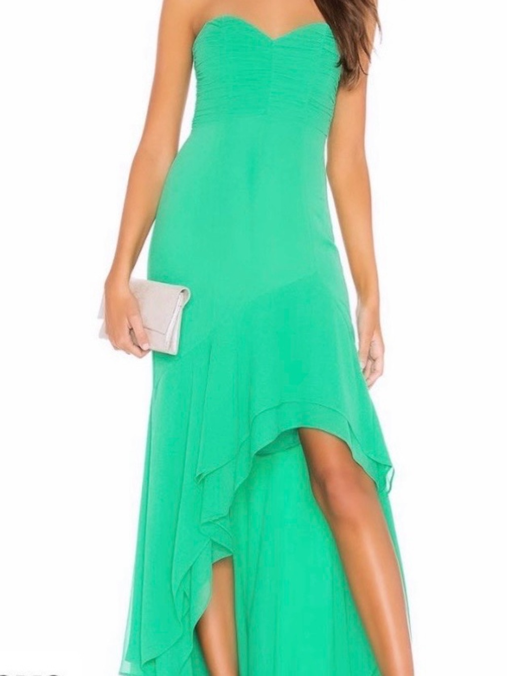 Lovers & Friends Strapless Green Ruffled midi dress
